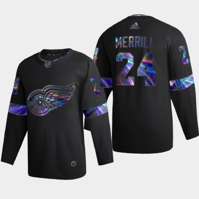 Detroit Red Wings #24 Jon Merrill Men's Nike Iridescent Holographic Collection NHL Jersey - Black Men's